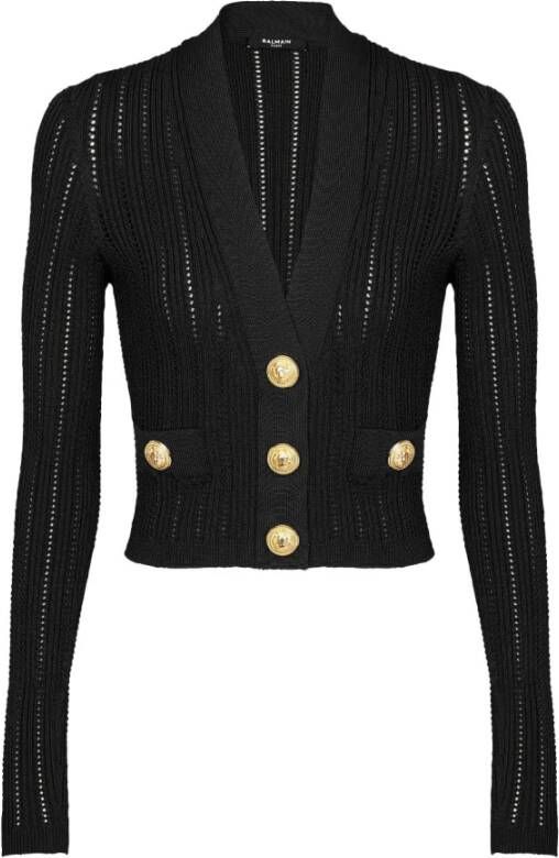 Balmain Zwarte V-Hals Geknipte Cardigan Sweaters Zwart Dames