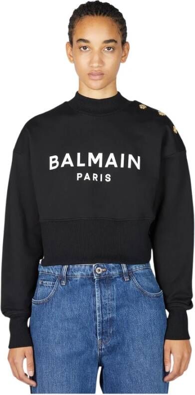 Balmain Katoenen cropped sweatshirt met logoprint Black Dames