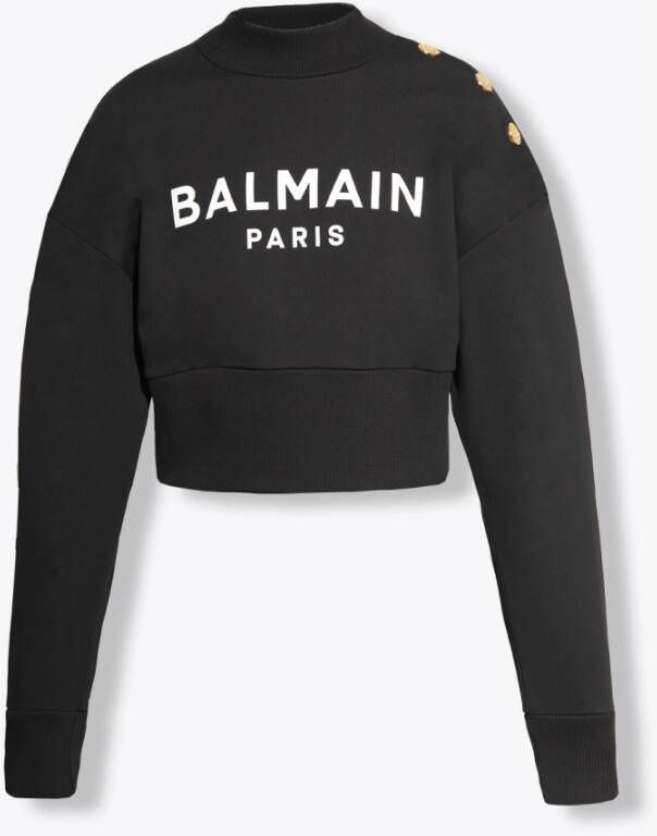 Balmain Ecologisch verantwoorde katoenen cropped sweatshirt met logo print Black Dames