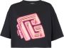 Balmain Cropped T-shirt with neon printed labyrinth logo Zwart Dames - Thumbnail 1