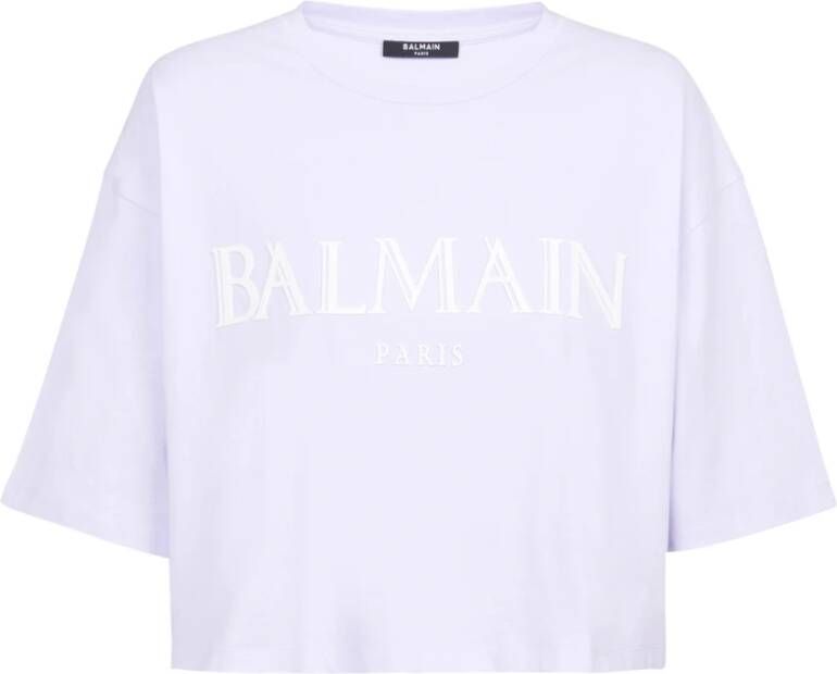 Balmain Geknipt T-shirt met rubberen Romeins logo Purple Dames
