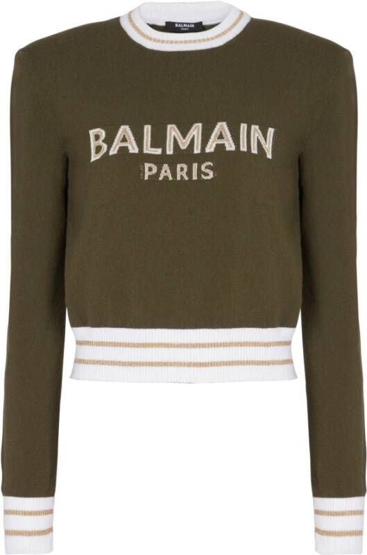 Balmain Cropped wool jumper with logo Beige Dames