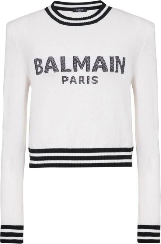Balmain Sweatshirts Bijgesneden wollen sweatshirt met logo White Black Dames