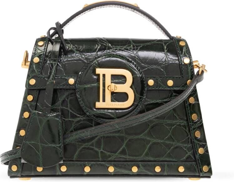 Balmain B-Buzz Dynasty bag in crocodile-print leather Green Dames