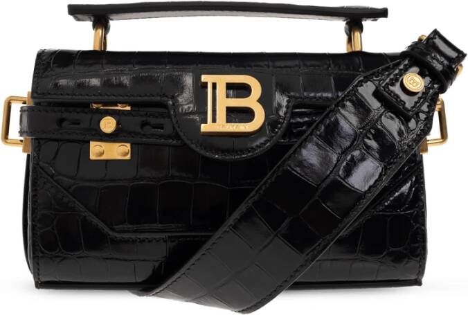 Balmain B-Buzz 19 bag in crocodile-print leather Black Dames