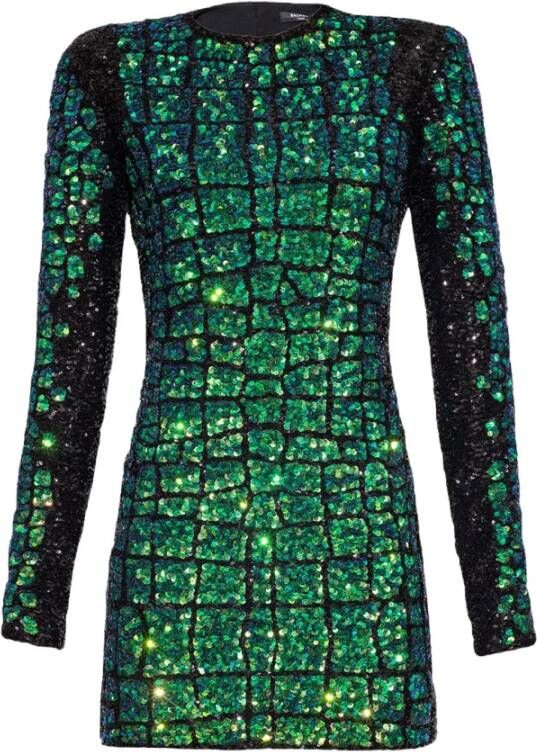 Balmain Iridescent crocodile effect embroidered dress Green Dames