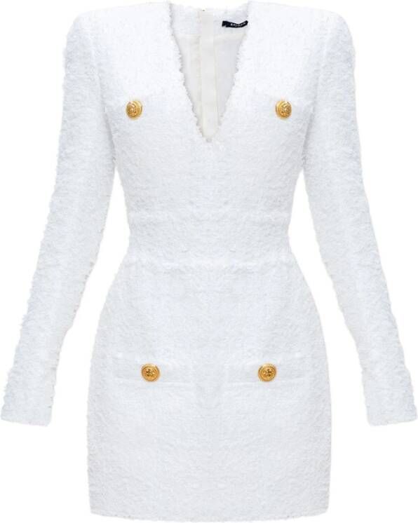Balmain Robe courte en tweed White Dames