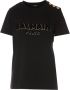 Balmain Cotton T-shirt with flocked metallic logo Zwart Dames - Thumbnail 1