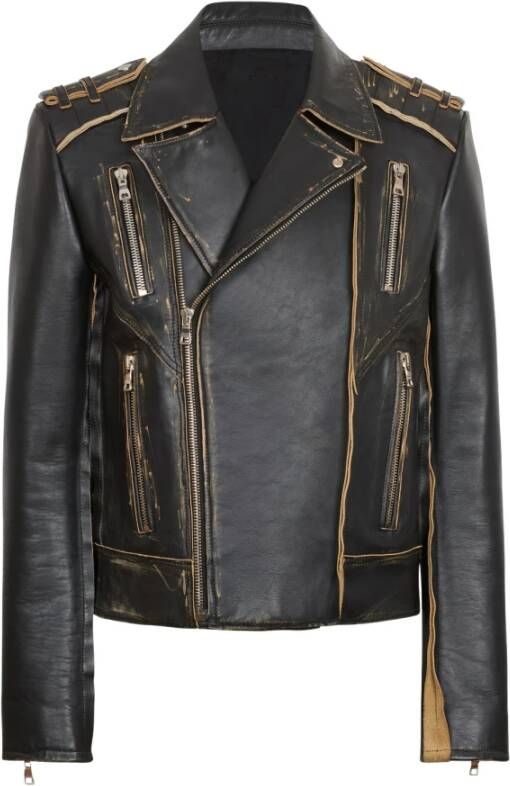 Balmain Deconstructed leather biker jacket Zwart Heren