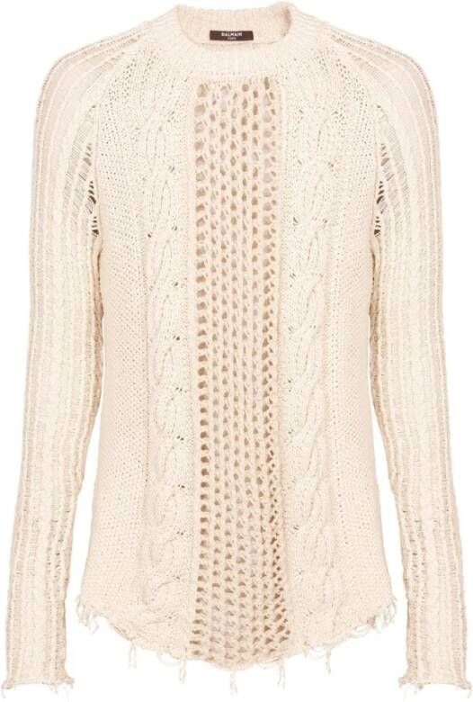 Balmain Ongestructureerde gebreide trui Beige Heren