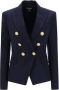 Balmain Dubbelrijige Wollen Blazer Blauw Dames - Thumbnail 1