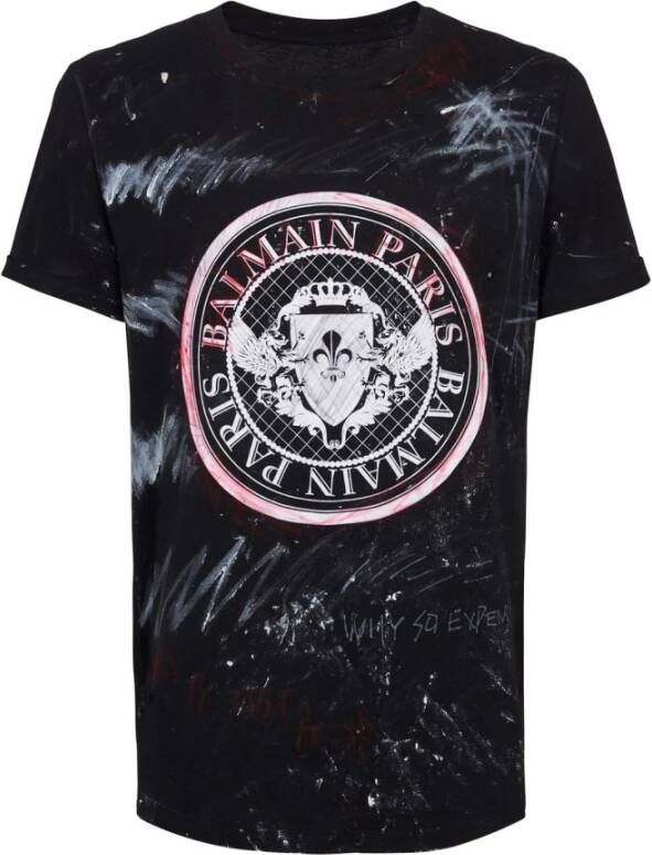 Balmain Ebe Noir Blanc Rouge Losse T-Shirt Zwart Heren