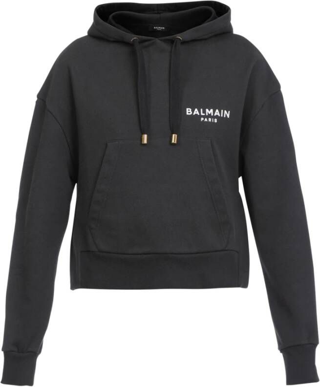 Balmain Ecologisch ontworpen katoenen sweatshirt met fluweelachtig logo Black Dames
