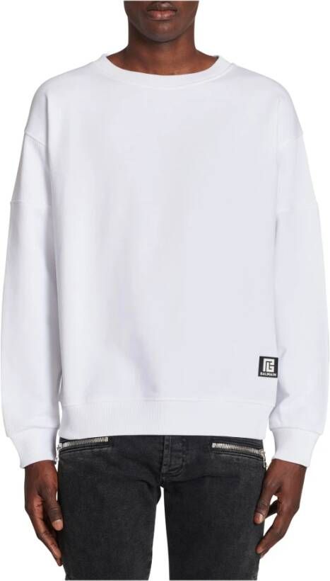 Balmain Ecologisch ontworpen katoenen sweatshirt met logoprint White Heren