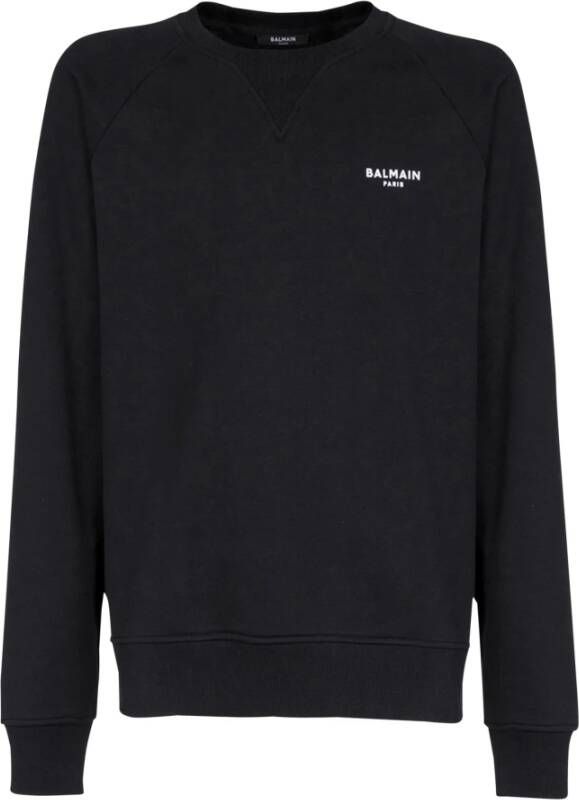 Balmain Eco-designed cotton sweatshirt with small flocked Paris logo Zwart Heren