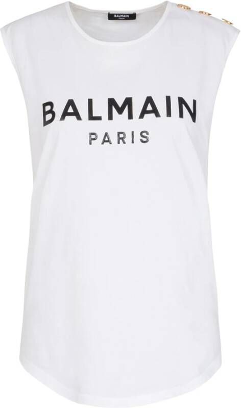 Balmain Eco-designed cotton T-shirt with logo print Wit Dames