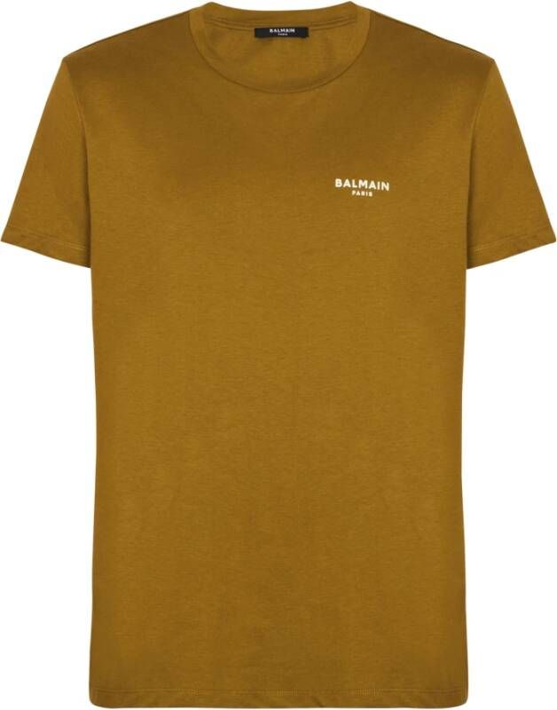 Balmain Eco-responsible cotton T-shirt with logo print Beige Heren