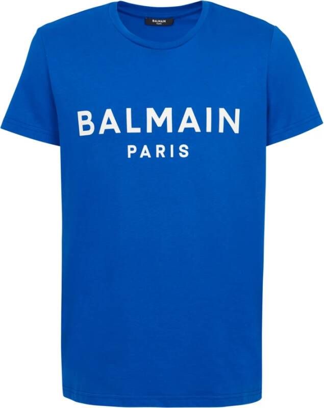 Balmain Eco-verantwoord katoenen T-shirt met logo print Blauw Heren