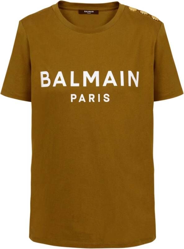 Balmain Eco-verantwoord katoenen T-shirt met logo print Groen Dames