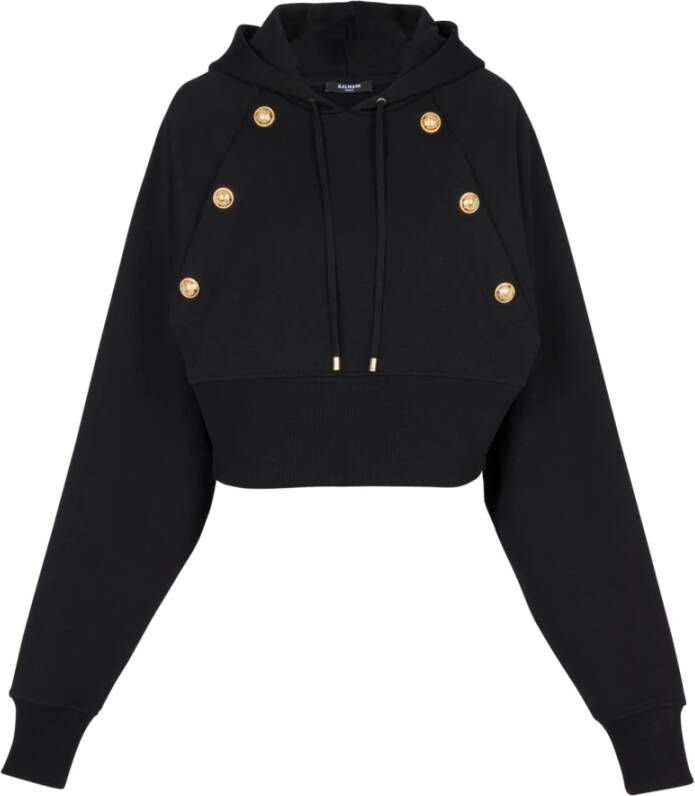 Balmain Eco-verantwoorde cropped katoenen sweatshirt met gouden knopen Zwart Dames