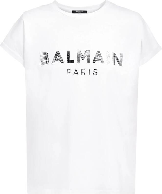 Balmain Ecologisch ontworpen katoenen T-shirt met strass logo White Dames
