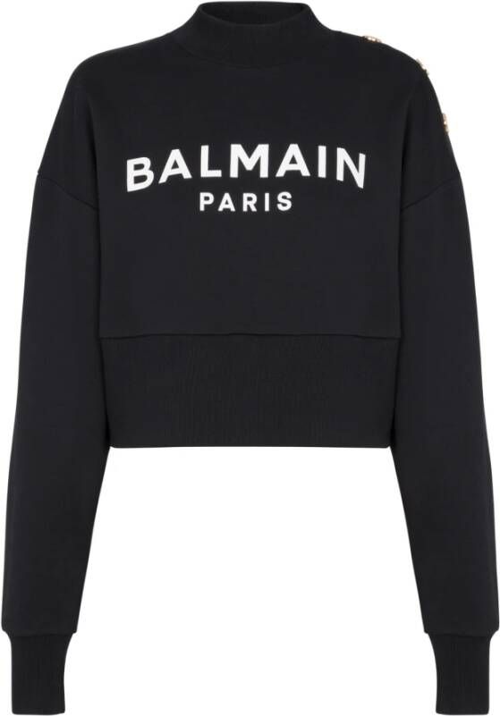 Balmain Ecologisch verantwoorde katoenen cropped sweatshirt met logo print Zwart Dames