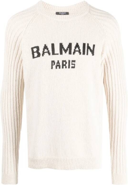 Balmain Ronde Hals Gebreide Trui Klassieke Collectie Beige Heren