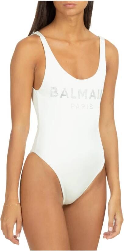 Balmain Logo-Print Swimsuit Wit Dames