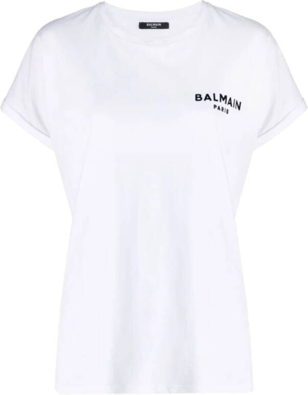 Balmain Elegant Flock Detail T-Shirt White Dames