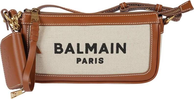 Balmain Pochettes Canvas B-Army pouch with leather inserts in bruin