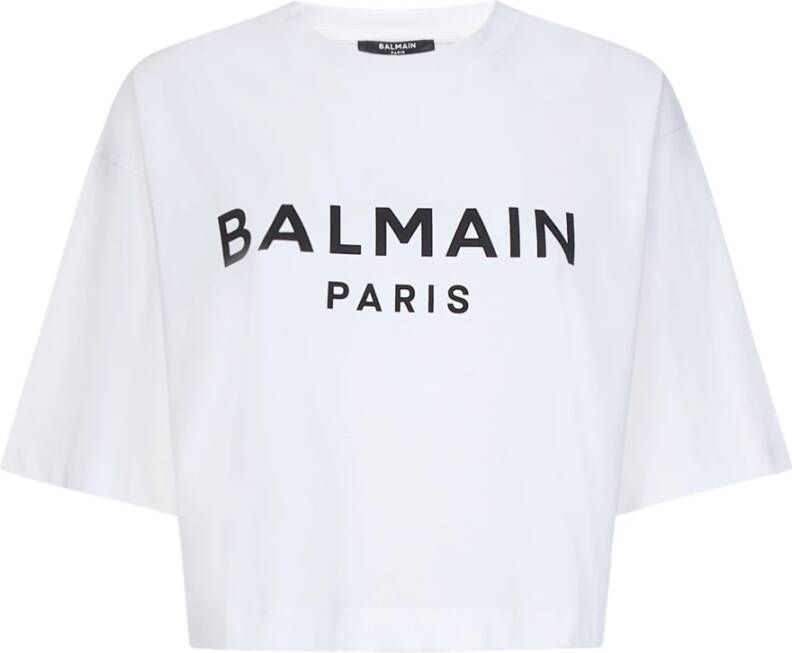 Balmain Katoenen Crew-Neck T-Shirt met Versierde Knopen White Dames