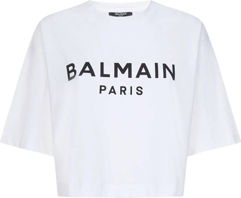 Balmain Logo Print T-shirt voor Upgrade van Casual Garderobe White Dames