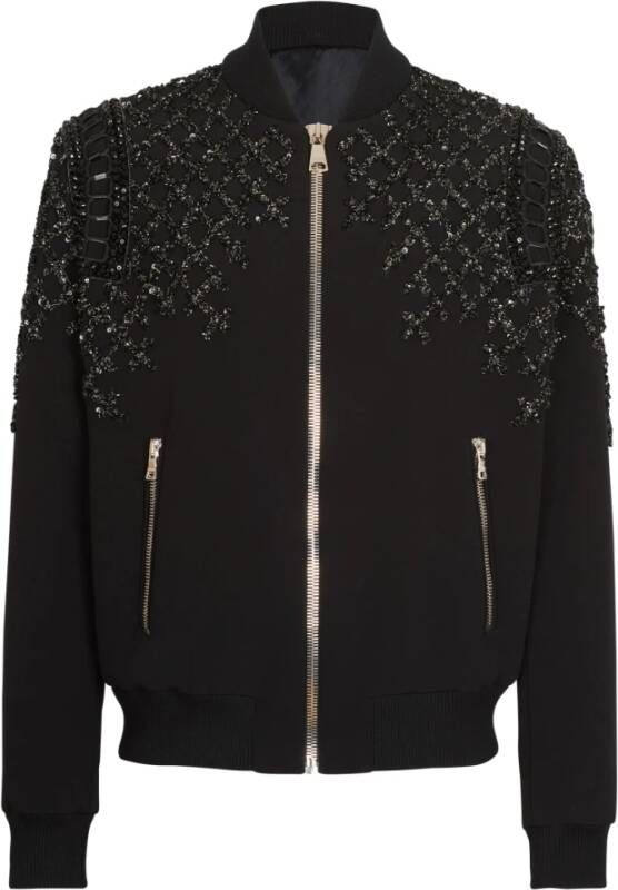 Balmain Embroidered crepe bomber jacket Zwart Heren