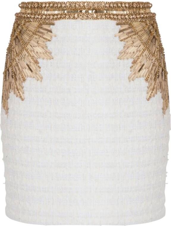 Balmain Embroidered tweed skirt Wit Dames