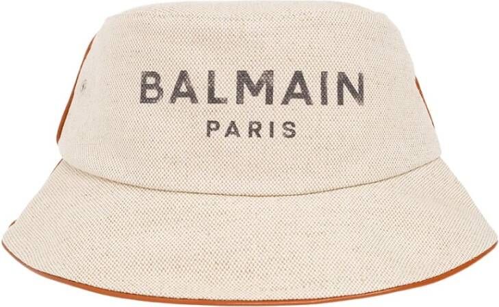 Balmain Katoenen en leren B-Leger bucket hat met logo White Dames