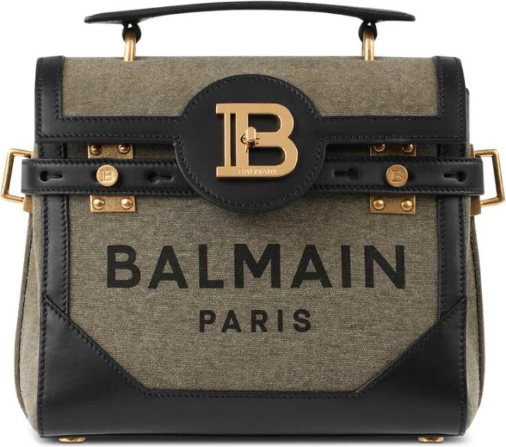 Balmain Exclusive Canvas B-Buzz 23 bag with leather panels Beige Dames
