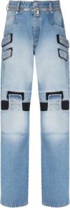 Balmain Faded wide-leg cotton jeans with Velcro strips Blauw Heren