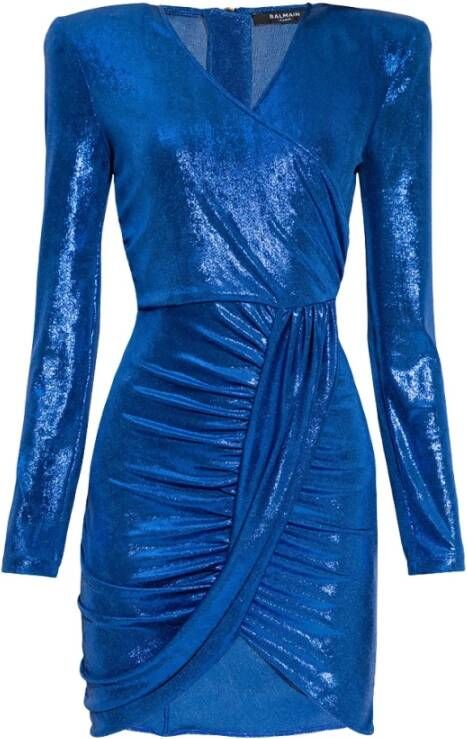 Balmain Robe drapée en jersey lamé Blauw Dames