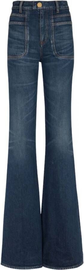 Balmain Flare High-Waisted Denim Jeans Blauw Dames