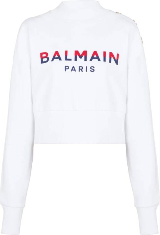 Balmain Kort Sweatshirt met Flock Paris Print White Dames
