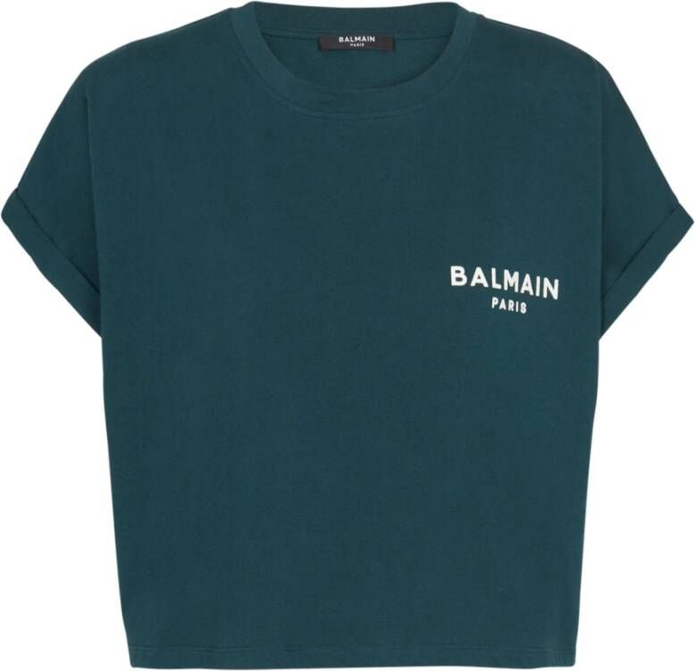 Balmain Flocked Paris cropped T-shirt Green Dames