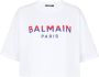 Balmain Flocked Paris cropped T-shirt Kort Paris T-shirt met flockprint Pink White Dames - Thumbnail 4