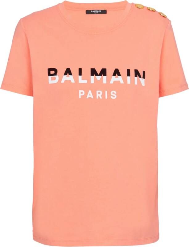 Balmain Flocked Paris T-Shirt Roze Dames