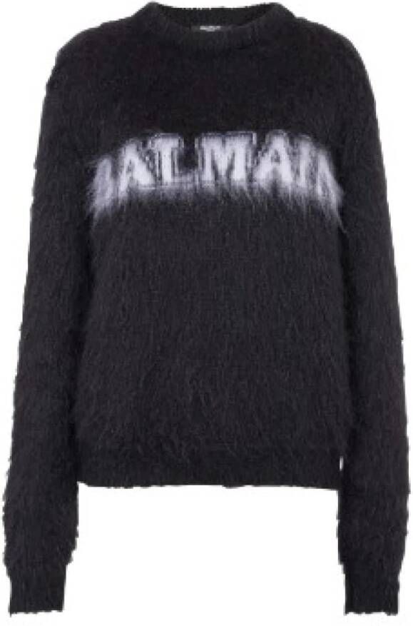 Balmain Geborsteld Mohair Pullover Sweaters Black Dames