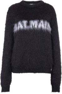 Balmain Geborsteld Mohair Pullover Sweaters Zwart Dames