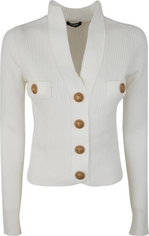 Balmain Gebreid Vest met Knopen Wit Dames