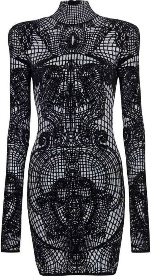 Balmain Gebreide aansluitende jurk met grafische print Black Dames