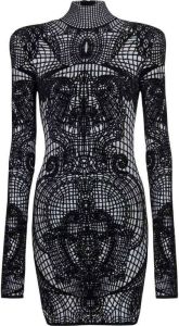 Balmain Gebreide aansluitende jurk met grafische print Zwart Dames