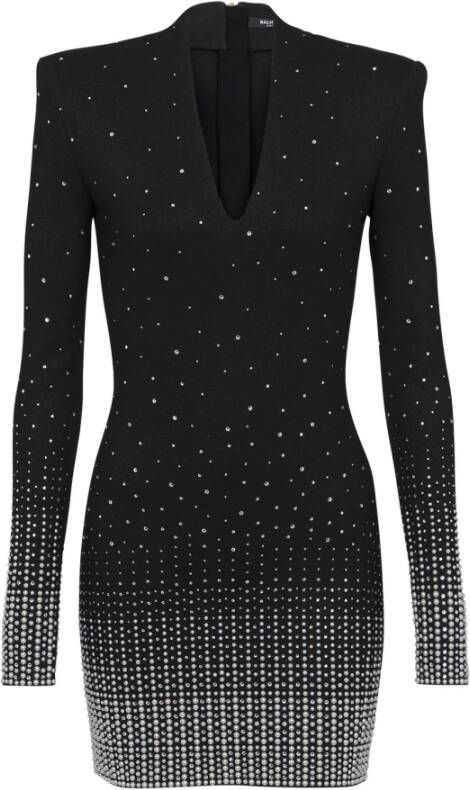 Balmain Gebreide jurk met parel- en kristalborduursel Black Dames