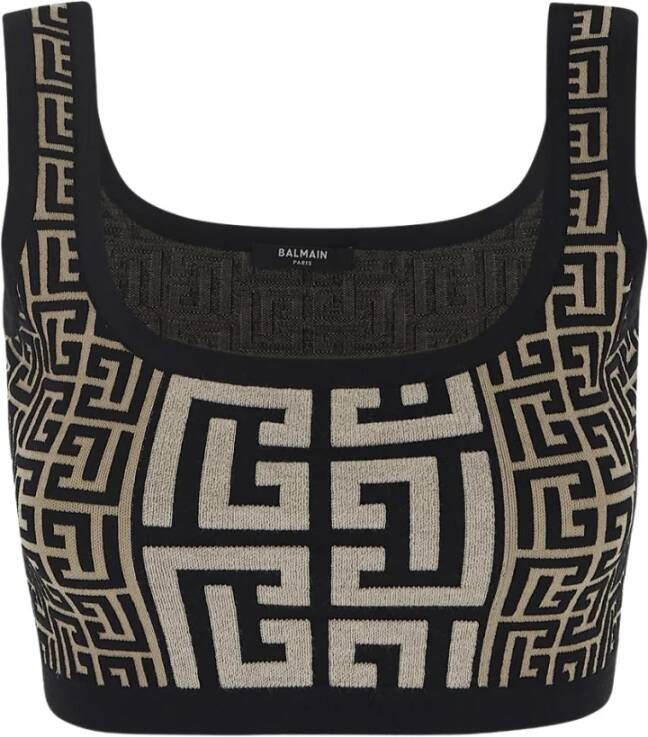 Balmain Gebreide Mouwloze Top met Monogram Bruin Dames